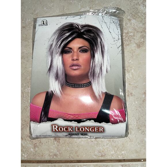 WHITE BLACK ROCK WILD LOOK WIG GOTHIC PUNK HALLOWEEN COSTUME DRESS MR177348-50 - Picture 1 of 1